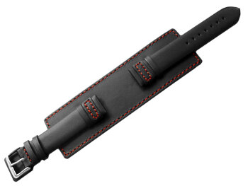 Watch band - Genuine leather - with full Pad - black - red stitch