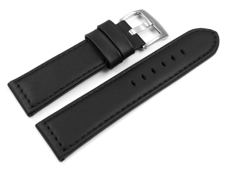 Watch strap - genuine leather - smooth - black - 22mm 24 mm