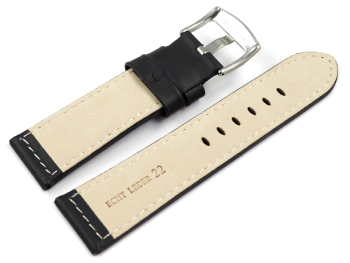 Watch strap - genuine leather - smooth - black - 22mm 24 mm