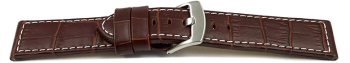 Watch strap - genuine leather - croco - dark brown white stitching - 22mm 24 mm