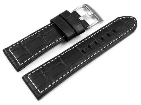 Watch strap - genuine leather - croco - black white...