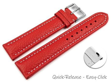 Quick release Watch Strap Genuine grained leather red wN...