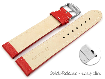 Quick release Watch Strap Genuine grained leather red wN 18mm 20mm 22mm 24mm