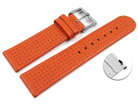 Watch band Genuine leather smooth perforated orange 18mm...