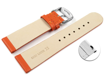 Watch band Genuine leather smooth perforated orange 18mm 20mm 22mm 24mm