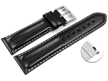 Quick release Watch Strap Genuine leather smooth black 18mm 20mm 22mm 24mm