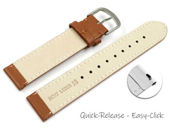 Quick release Watch band genuine leather smooth light brown 12-26 mm