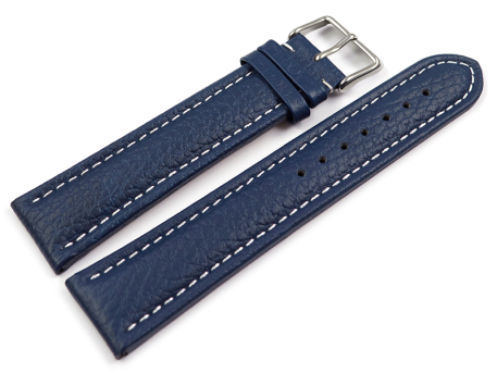 Watch strap Genuine grained leather blue with white...