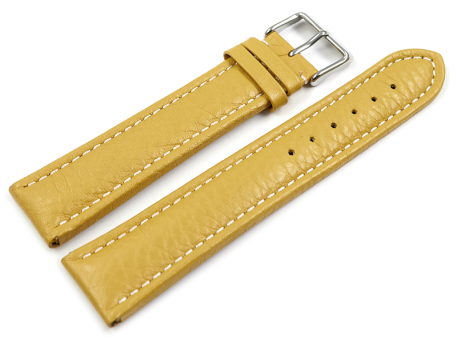 Watch strap Genuine grained leather yellow with white...