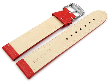 Watch strap - Genuine grained leather red with white stitching 18mm 20mm 22mm 24mm