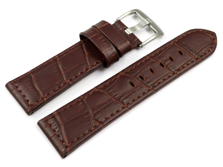 Watch strap - genuine leather - croco - dark brown