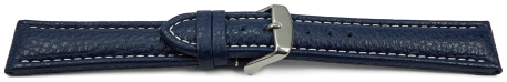 Watch strap genuine leather padded grained dark blue with white stitching 18mm 20mm 22mm 24mm 26mm 28mm