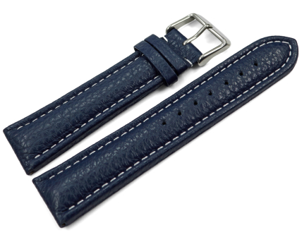 Watch strap genuine leather padded grained dark blue with...