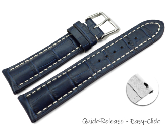 Watch band strong padded croco print navy blue 18mm 20mm 22mm 24mm