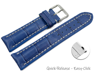 Watch band strong padded croco print blue 18mm 20mm 22mm 24mm