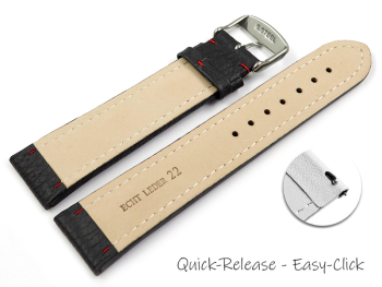 Quick release Watch Strap grained leather black red stitching 18mm 20mm 22mm 24mm 26mm 28mm