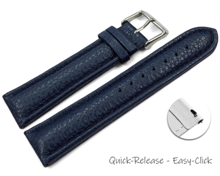 Quick release Watch Strap grained leather dark blue 18mm...