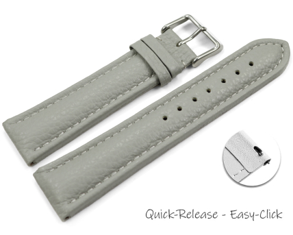 Quick release Watch Strap grained leather light gray 18mm...