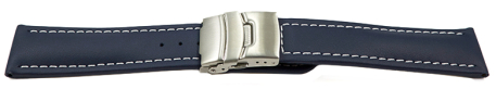 Quick change Deployment clasp Genuine leather smooth dark blue stitching white 18mm 20mm 22mm 24mm 26mm