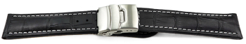 Quick change Watch Strap Deployment clasp leather Croco stamp black wN 18mm 20mm 22mm 24mm 26mm