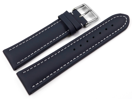 Watch strap Leather smooth dark blue XL white stittching...