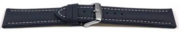 Watch strap Leather smooth dark blue XL white stittching 18mm 20mm 22mm 24mm 26mm 28mm