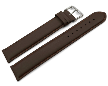 Watch strap Genuine leather Smooth XXL Dark Brown 18mm...