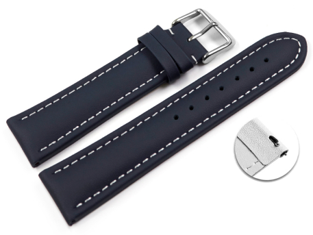 Quick release Watch Strap Leather smooth dark blue XL wN...